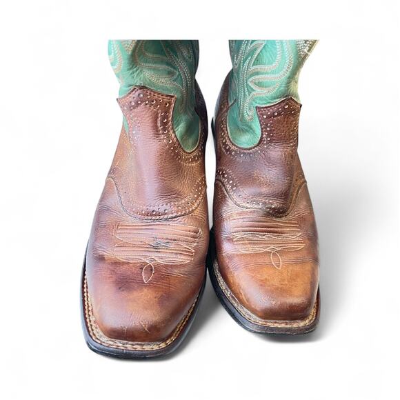 Ariat Brown & Turquoise Leather Western Cowboy Boots size 9 B - Picture 4 of 8